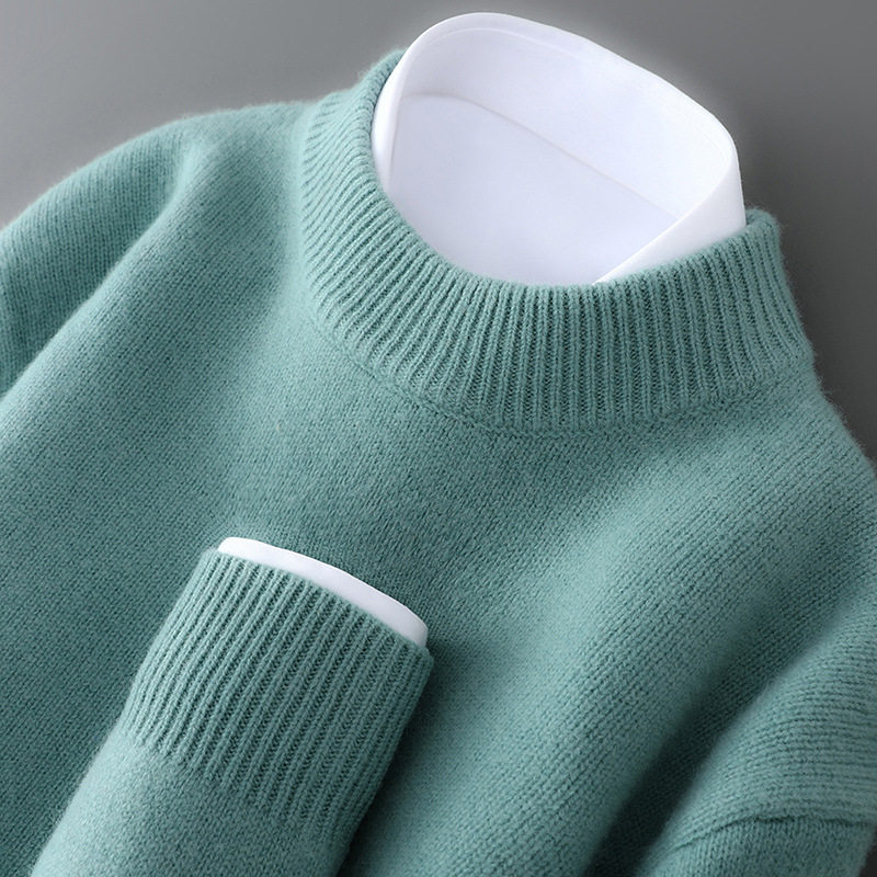 羊毛衫男士100纯羊毛套头半高领毛衣秋冬新款宽松针织打底羊绒衫