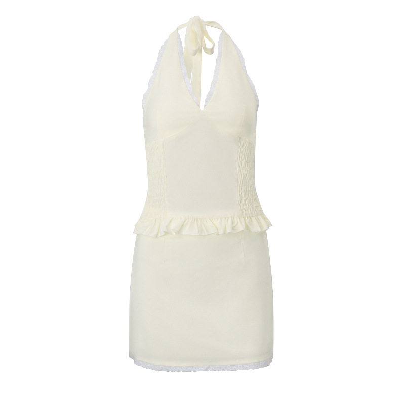 Dopamine V Neck Halter Top and Bodycon Skirt Set Winter Collection Stylish Casual Wear for Women OEM Available