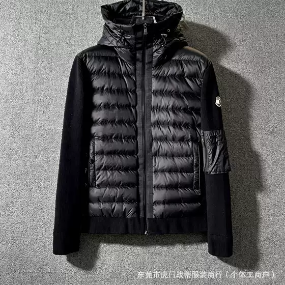 Cross-Border High-End Version of Mengjia European Station's New Knit Patchwork down Jacket, Versatile Hooded Wool Sweater Coat, Trendy Brand