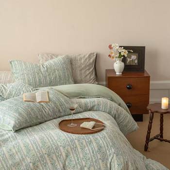 French Classy Autumn and Winter Thickeneded Warm Carved Milk Velvet Four-Piece Set Double-Sided Velvet Set Quilt Cover Bedding