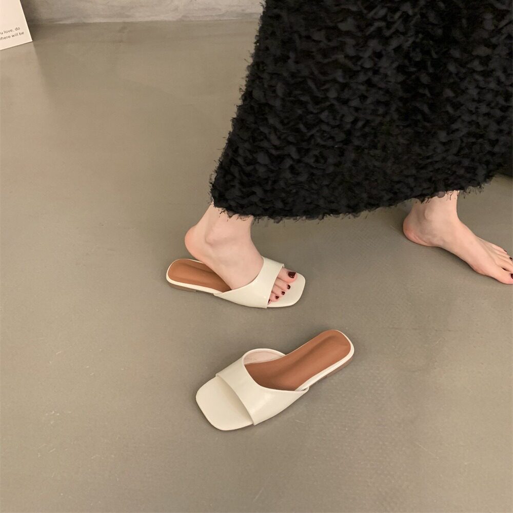 Korean Style Flat Slippers Silver Sandals Slippers Women's Summer Outfit Beach Slippers French Style Women's Shoes