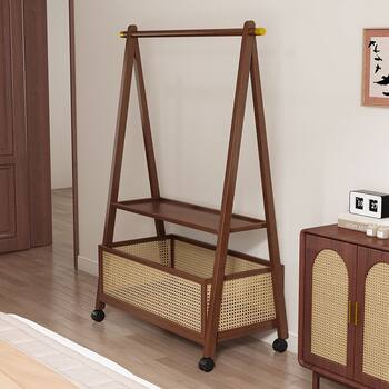 [Low Price] Rattan Dirty Clothes Basket Clothes Rack Floor-Standing Vertical Mobile Coat Rack Multifunctional Storage Rack