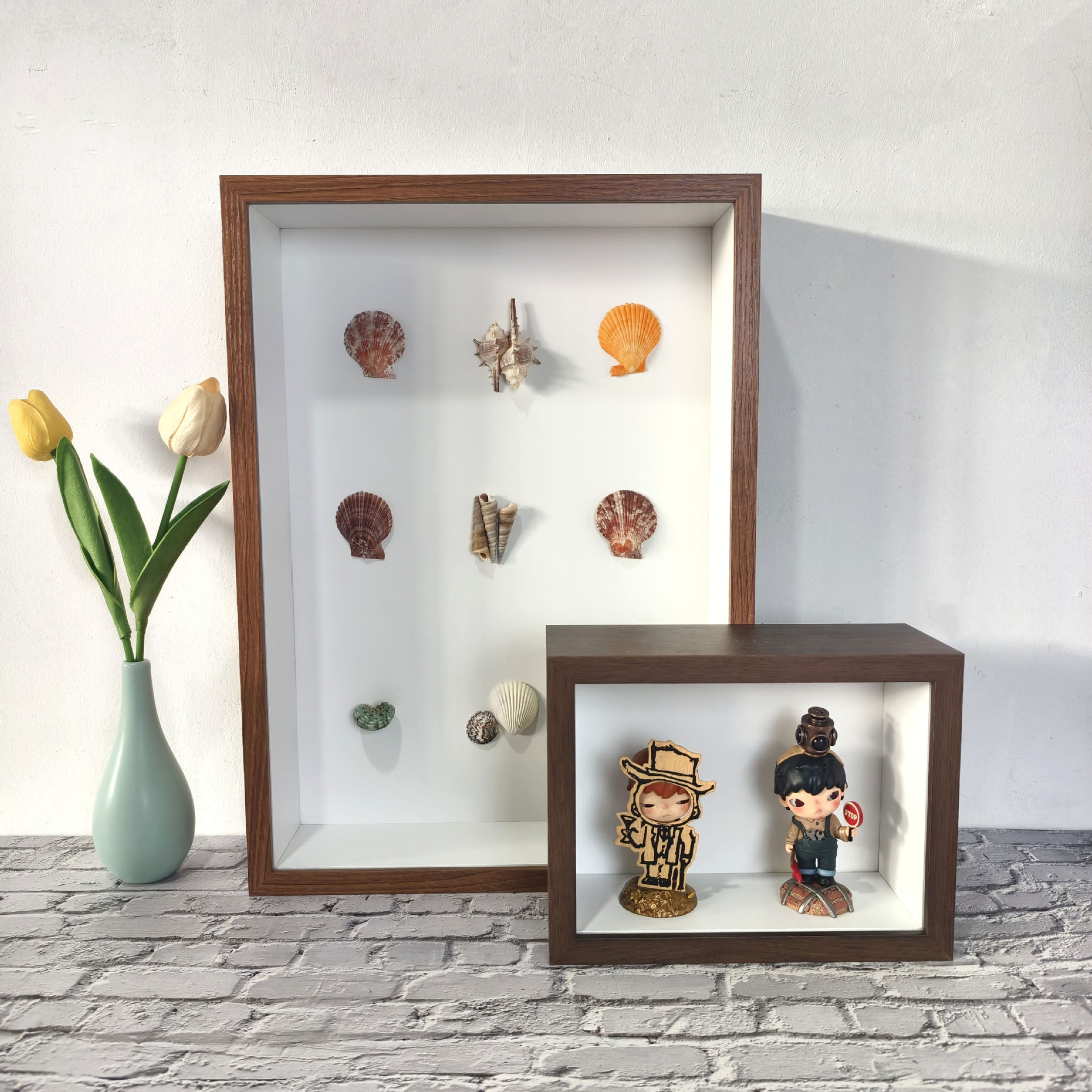 Three-Dimensional Hollow 7cm Storage Specimen Butterfly Insect Shell Handmade DIY Dried Flower Wooden Photo Frame Table Can Be Hung on the Wall