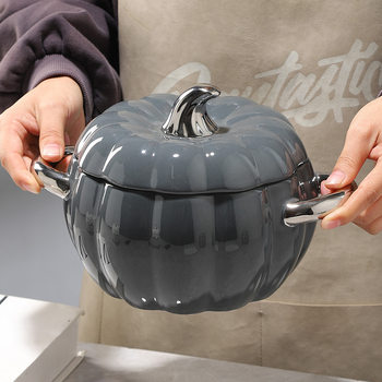 Pumpkin Dessert Bowl Large Stew Pot Steamed Egg Bowl Double Ear Baking Bowl with Lid Baking Bowl Bird's Nest Sugar Water Bowl Silver Ear Soup Bowl