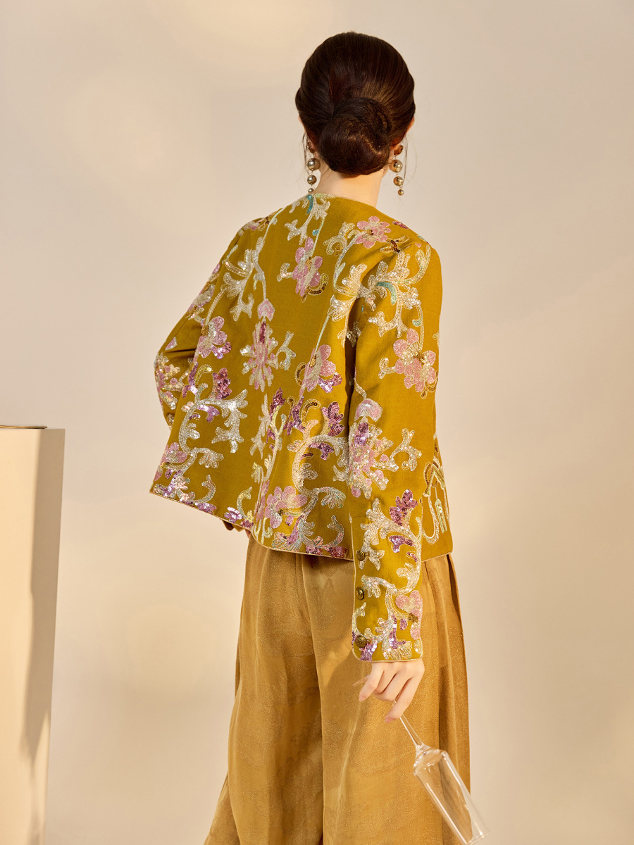 Set áo vest và áo khoác ngắn nữ thêu họa tiết hoa — áo khoai tây, Áo vest màu tím sốt, áo vest trắng đính cườm, Áo khoác màu tím sốt