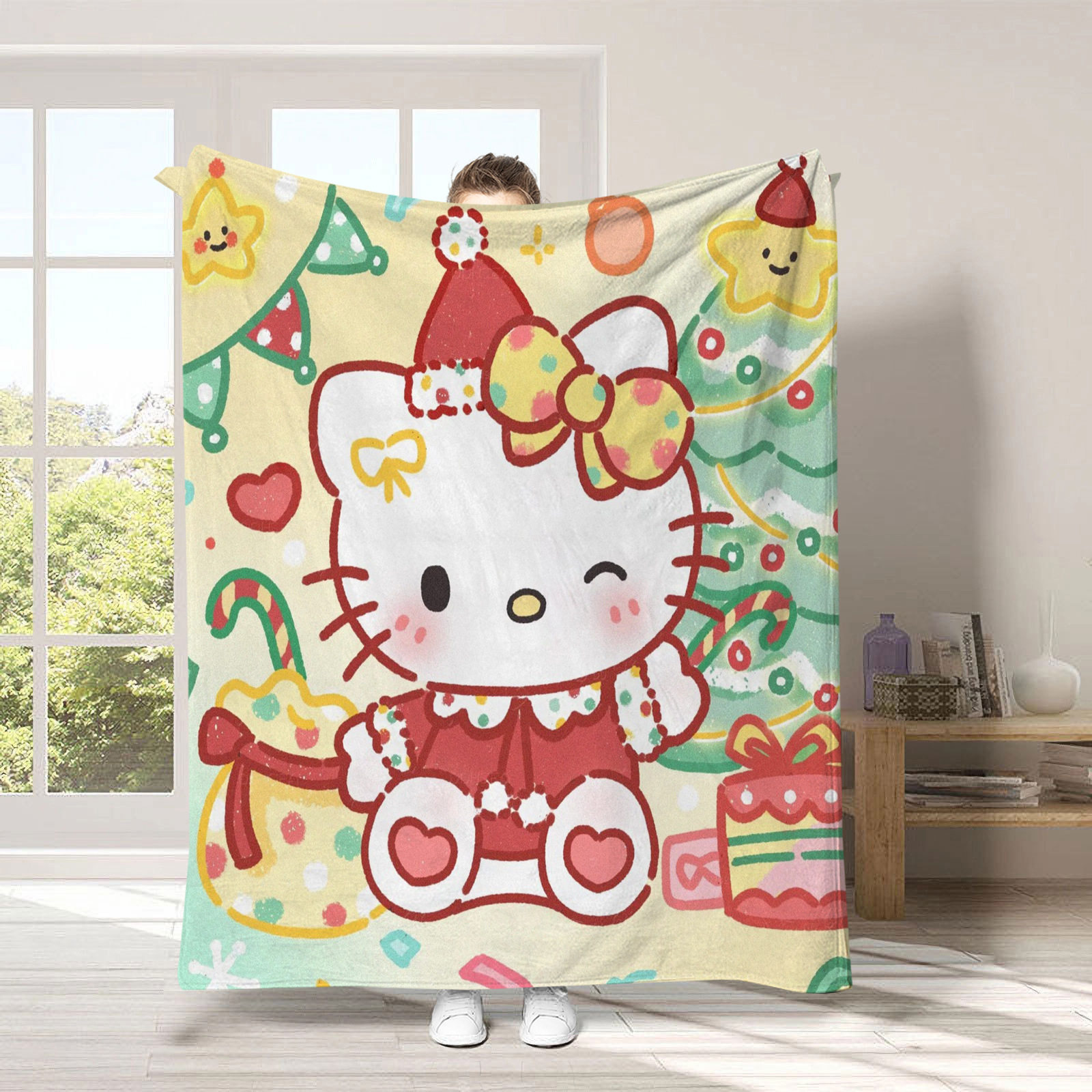 hellokitt Cat Christmas Blanket Thickened Flannel Blanket Cartoon Children's Sofa Blanket Nap Blanket Class A
