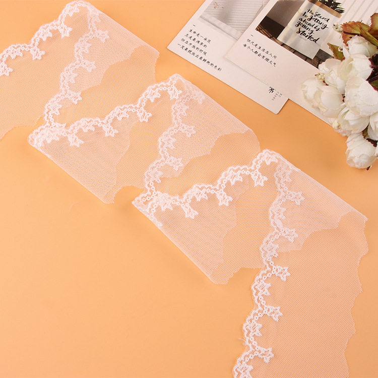 6.4cm Embroidered Mesh Lace, Embroidered Milk Silk Mesh Lace, Wavy Edge Milk Silk Skirt Lace
