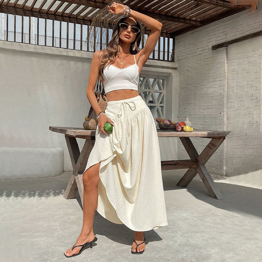 High Waisted Flared Maxi Skirt Lightweight Versatile Flattering Summer Vacation Beachwear Wholesale Available