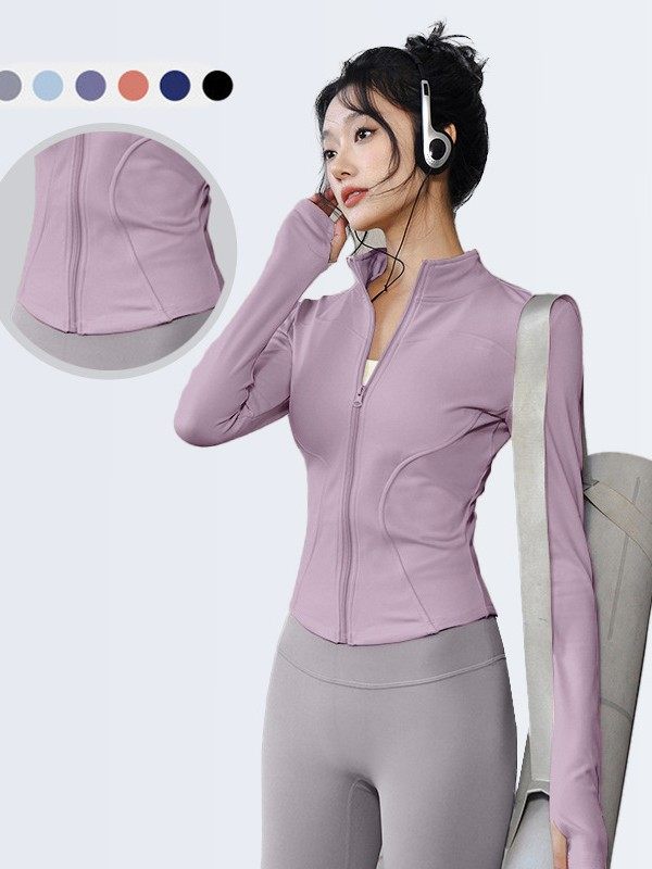Vertical Collar Yoga Coat Women's Running Sports Fitness Clothes Long Sleeve Sunscreen Quick-drying Clothes Lulu Same Style Yoga Top