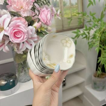 Gold Leaf Flavor Dish Household Small Dish Exquisite Dumpling Dipping Sauce Hot Pot Bowl Ceramic Soy Sauce Snacks