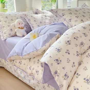 Small fresh cotton four-piece set 60 cotton three-piece set dormitory quilt cover hanging side sheets a word show bedding