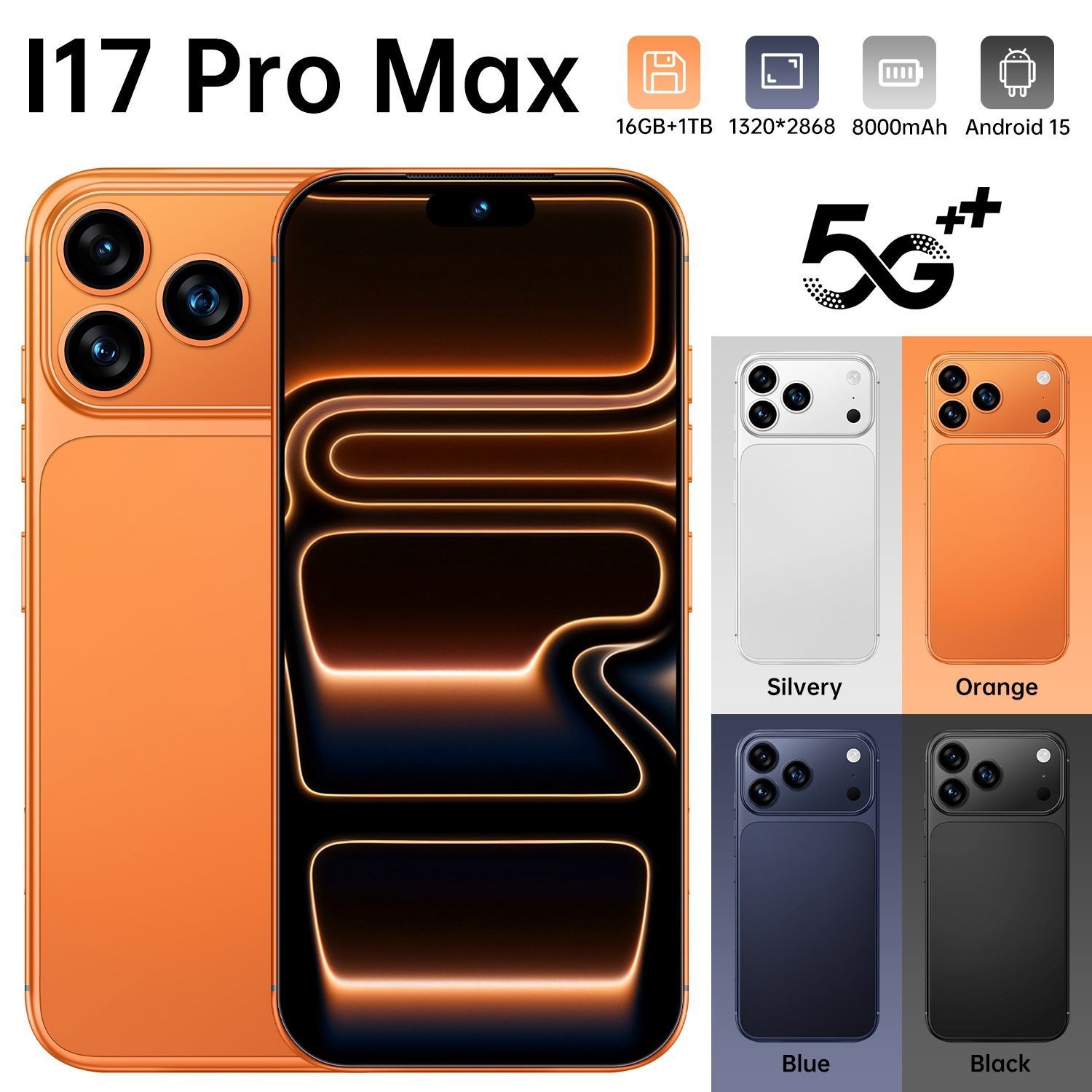 Новый международный мобильный телефон i17 Pro Max с 7,3-дюймовым большим экраном, 6 + 64 ГБ, с технологией true 4G Android для внешней торговли. Изображение 1