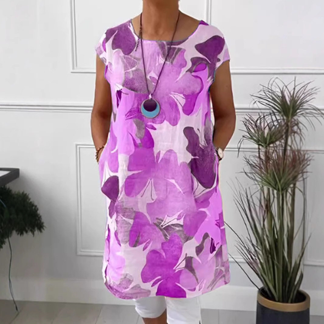 Floral Print Dress Loose Fit Round Neck Pocket Design Casual Wear for Women Wholesale Available
