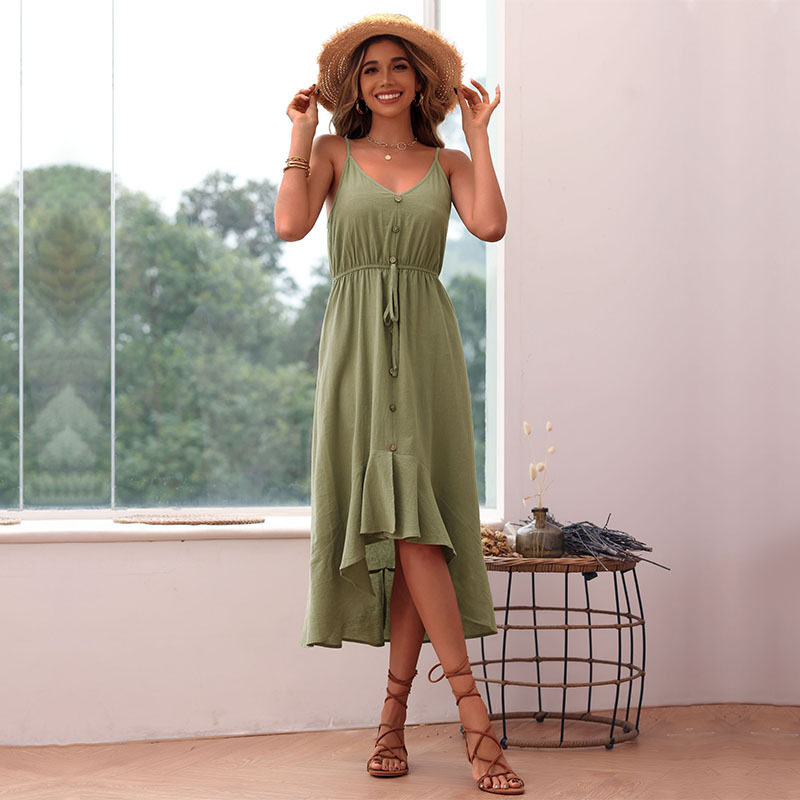 Casual Summer Dress Solid Color Irregular Hem Sleeveless Vacation Resort Wear Wholesale Available
