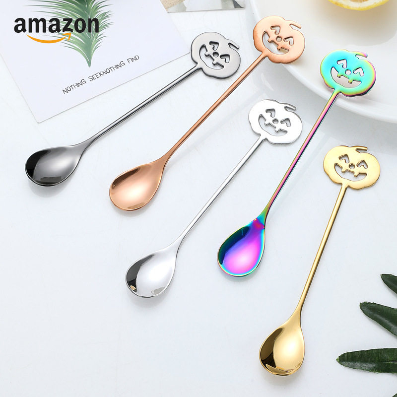 Cross-Border Creative European and American Tableware Amazon Halloween 304 Stainless Steel Coffee Dessert Stirring Spoon High-Value Spoon