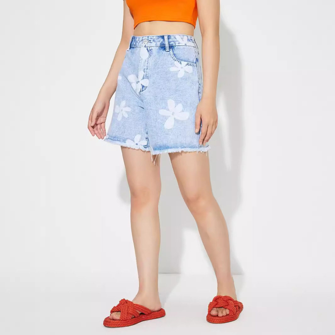Loose Fit Floral Print Denim Shorts Womens Casual Summer Wear Stylish and Comfortable Wholesale Available