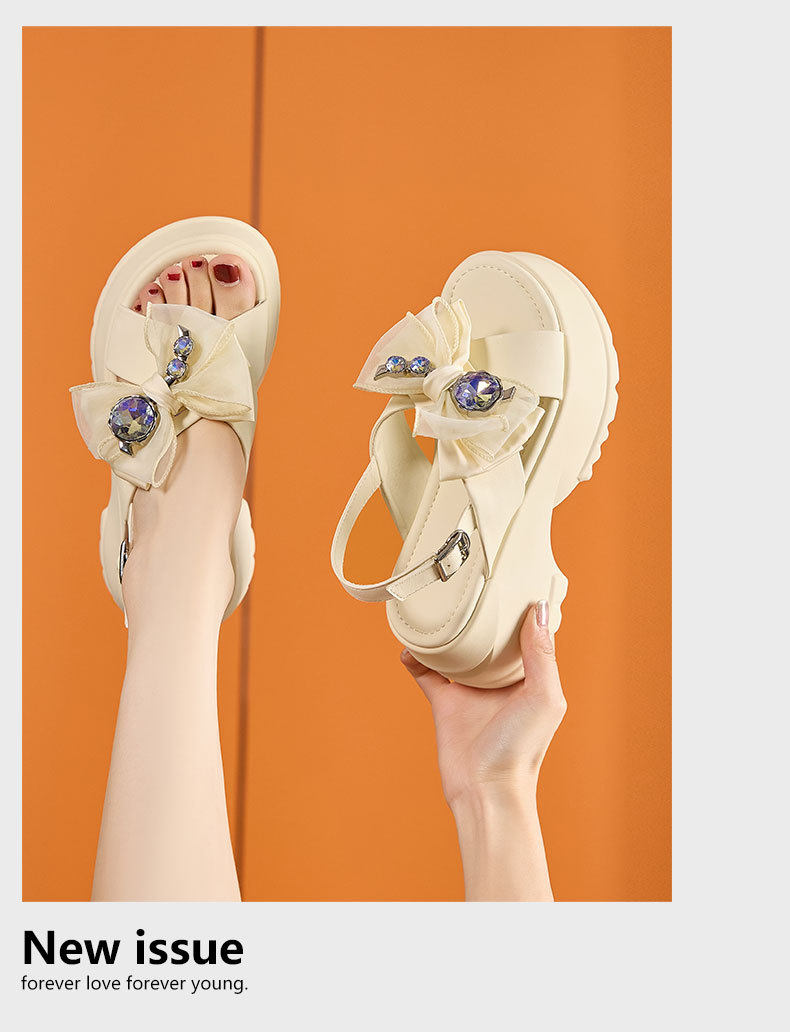 Dép sandal nữ quai chữ V đơn giản đế bệt PU — Đen, Len nguyên chất chi tiết 12