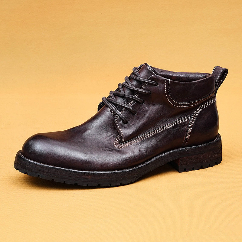 Giày Boot Nam Da Mã Cổ Cao Cột Dây Thủ Công Mỹ Chiều Cao Đế Khoảng 3cm Màu Nâu, Đỏ Nâu, Đen