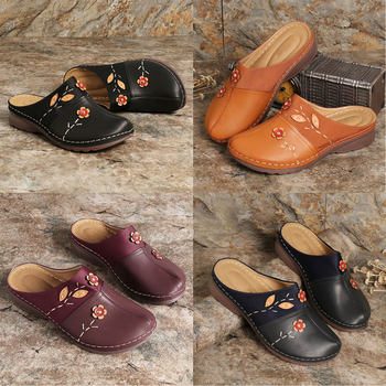 Summer foreign trade women's shoes cross-border exclusive for European and American plus size closed toe women's sandals flower flat women's sandals factory direct sales