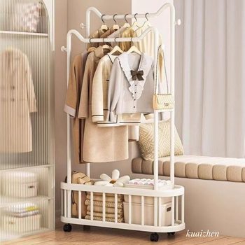 Clothes Rack Floor-Standing Vertical Clothes Rack Mobile Wheeled Rental Dormitory Clothes Drying Rack Bathroom Floor-Standing Storage Coat Rack