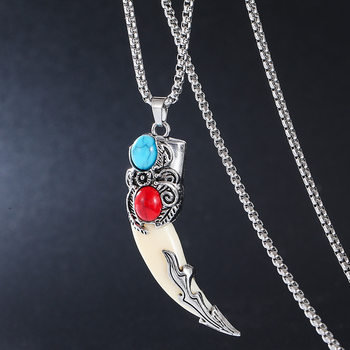 Retro domineering spike men's necklace personality dog tooth pendant American stainless steel pendant punk accessories