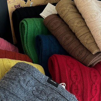 100% Australian Selected Pure Wool Classic Twist British Ancora Red Retro Scarf Women's Winter Cable Scarf