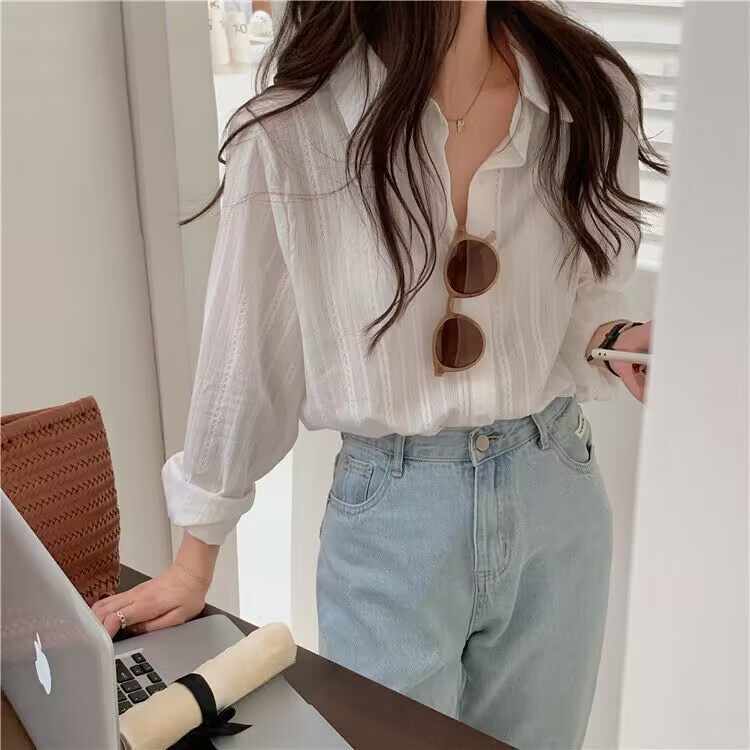 Womens French Style Long Sleeve White Shirt Unique Design Summer Fashion UV Protection Wholesale Available