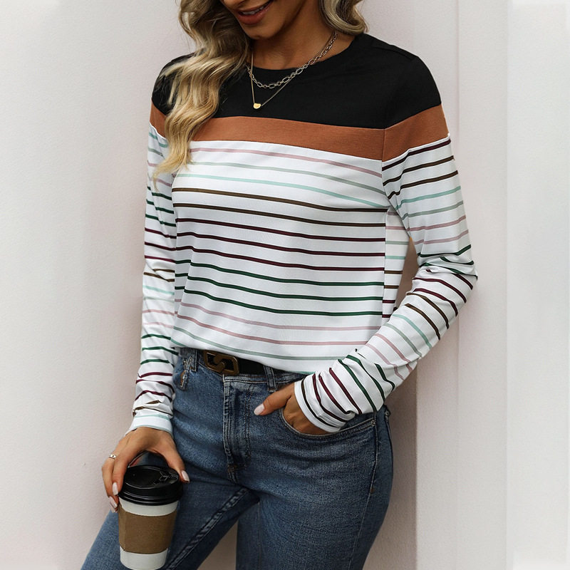 Casual Striped Long Sleeve T Shirt Spring and Autumn Style Comfortable Commuter Wear Wholesale Available