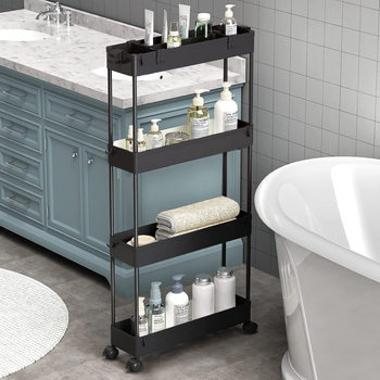 Cross-border Storage Rack Kitchen Bathroom Toilet Movable Gap Storage Rack Floor Trolley Multi-layer Storage Rack