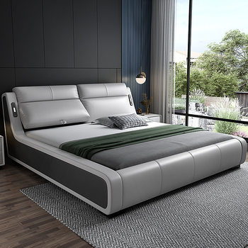 Modern Simple Multi-functional Leather Bed Double 1.5 m 1.8 Master Bedroom High-end Atmospheric Big Bed Soft Leather Art Bed