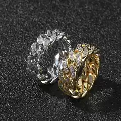 Cross-border European and American explosions 8mm single row zircon Cuba ring popular hip-hop 18K gold men's ring Tide brand Wholesale