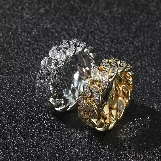 Cross-border European and American explosions 8mm single row zircon Cuba ring popular hip-hop 18K gold men's ring Tide brand Wholesale