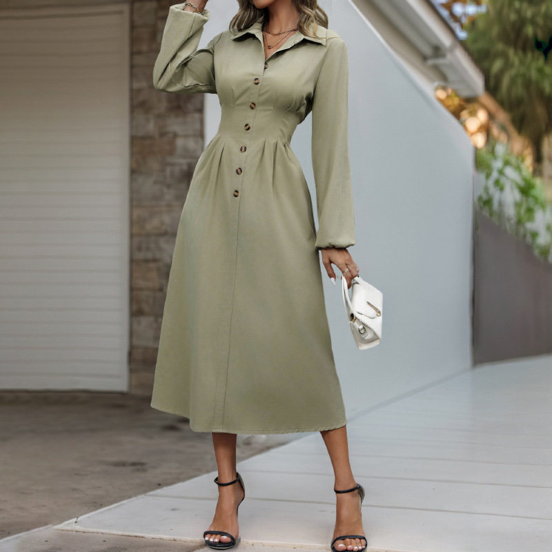Elegant Solid Color Shirt Dress Slim Fit Fresh Style Versatile for Work or Casual Available for Wholesale