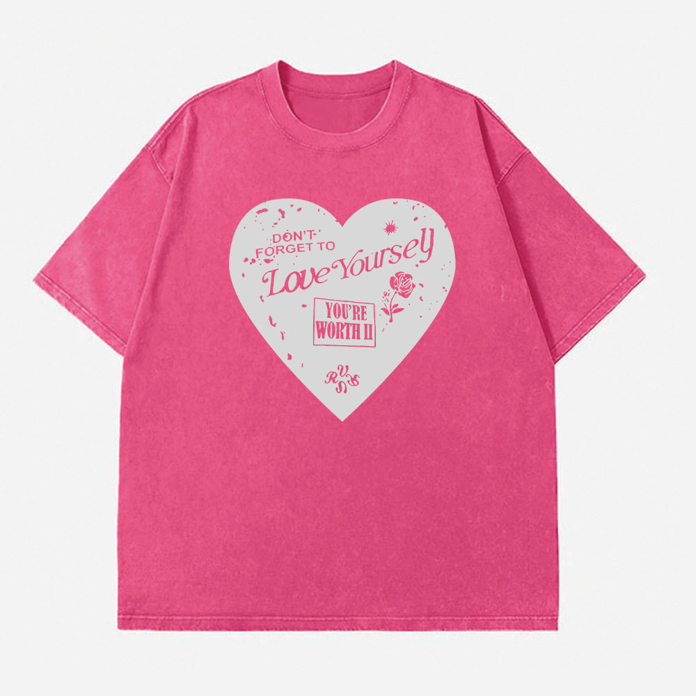 Loose Fit Heart Print Short Sleeve T Shirt for Women Vintage Wash Design Casual Style Summer Wear Wholesale Available