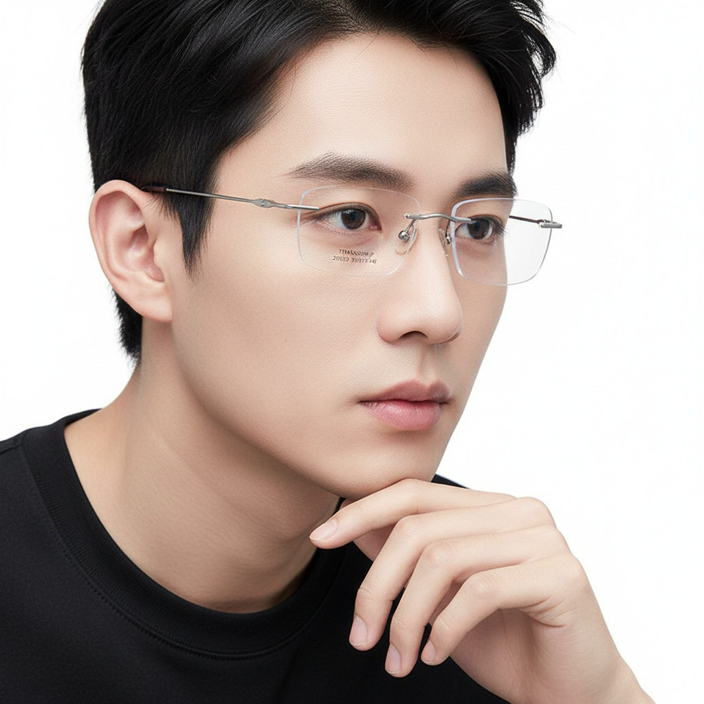 Wo Shang Business Elite Exclusive Glasses Men's Light Luxury Ultra Light Pure Titanium Simple Rimless Glasses Frame Women's Myopia