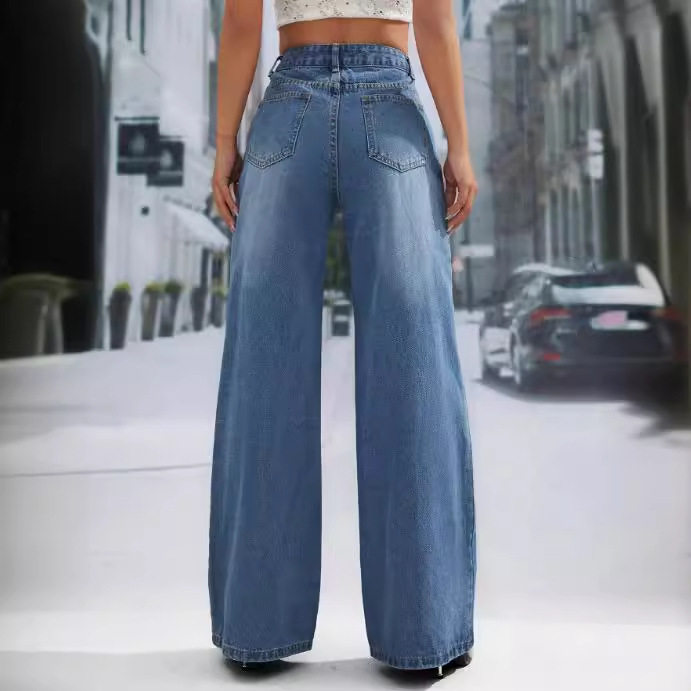 High Waisted Wide Leg Jeans Slim Fit Stylish Design Comfortable Fabric Casual Wear for Women Wholesale Available
