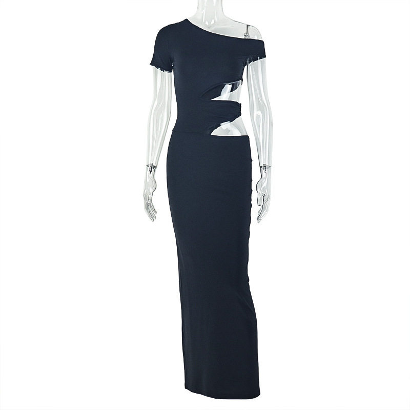 Asymmetrical One Shoulder Dress Solid Color Bodycon Fit Hollow Out Design Casual or Evening Wear Wholesale Available