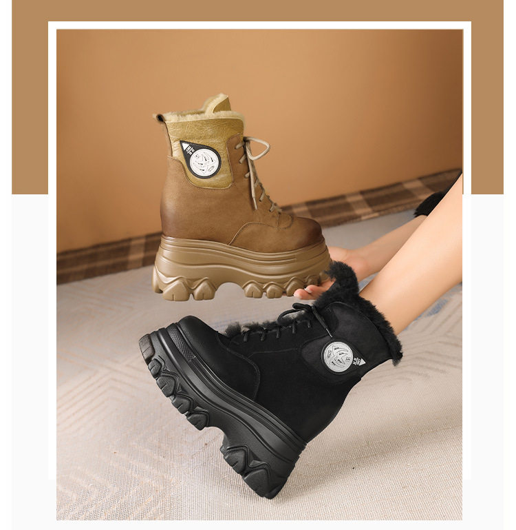 Boot Nữ Cổ Lông Đế Dày Chiều Cao Đế Khoảng 12cm Da Mờ Màu Nâu, Đen chi tiết 1