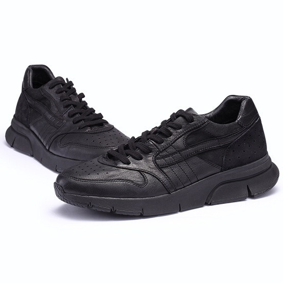 Giày sneaker nam da bò lộn thời trang phong cách Hàn Quốc — Màu đen