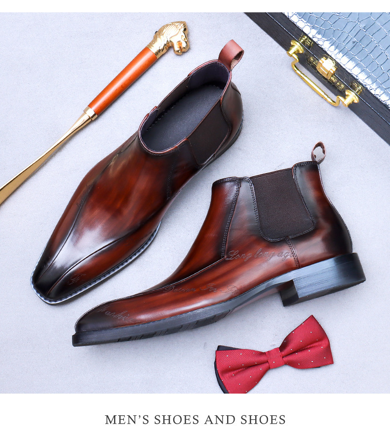 Giày Chelsea Boot nam cổ cao da bò thật phong cách công sở — Màu nâu, Màu đen, Màu cà phê