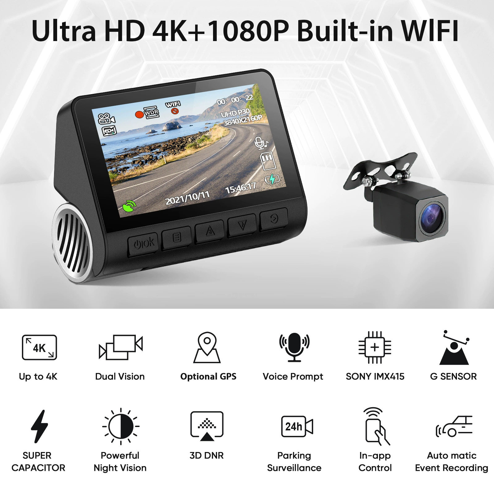 V55 4Kwifi GPS3.0 inch IPS screen night vision dual lens A800S driving recorder