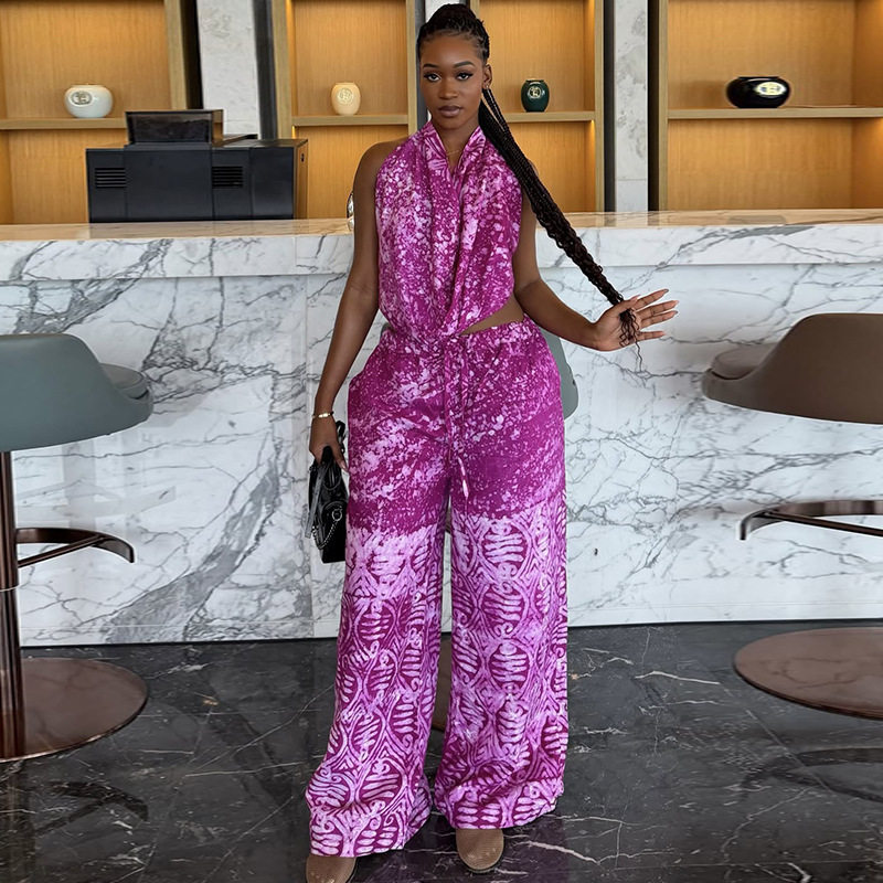 Casual Printed Loose Fit Pants Set Summer Fashion Street Style Two Piece Outfit Wholesale Available