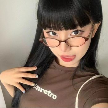New Cross-border Retro Small Frame Spice Girls Glasses Frame Student Women's Glasses Plain-made Artifact Oval Shape Tide Flat Glasses
