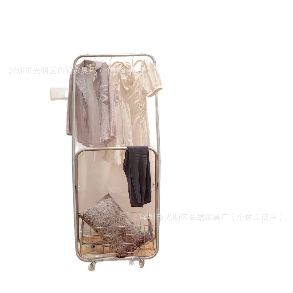 Clothes Rack Floor-Standing Bedroom Clothes Rack Mobile Light Luxury Silver Clothes Drying Rack Storage Overnight Coat Rack Living Room Home