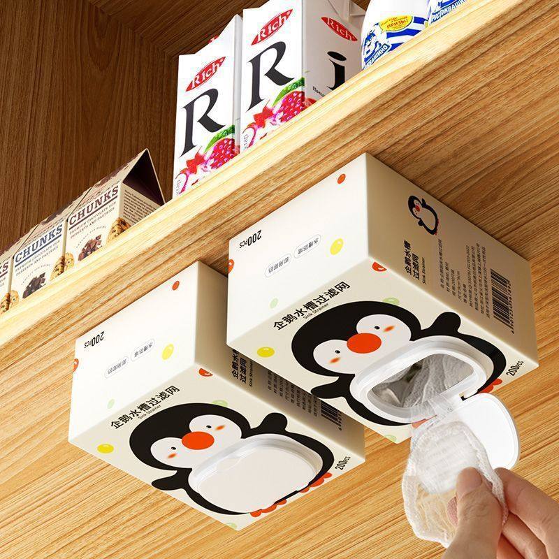 Kitchen Sink Filter Penguin Sink Filter Disposable 200 Pieces Sewer Filter Anti-Clogging