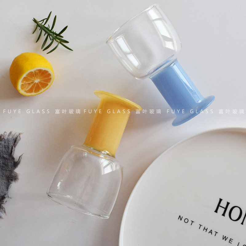 Chubby cute colorful Goblet Glass cocktail wine glass household coffee milk juice cup couple Cup