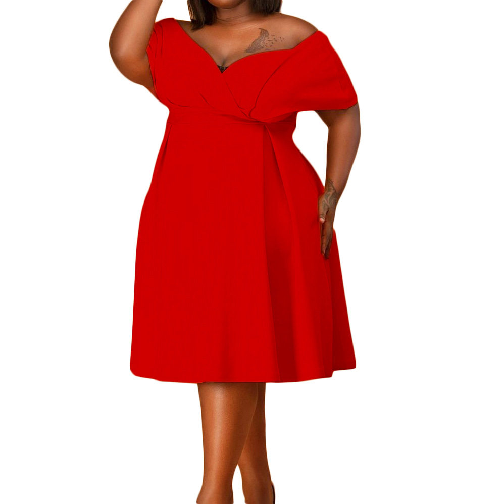 Summer Womens Dress Short Sleeve V Neck Solid Color Plus Size Off Shoulder Casual or Party Wear Wholesale