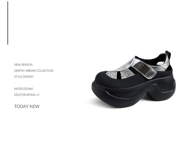Giày sandal nữ gót cao 8cm đế dày đính đá, mũi tròn bít da bò khoét lỗ — Màu bạc, Màu đen, Màu trắng be