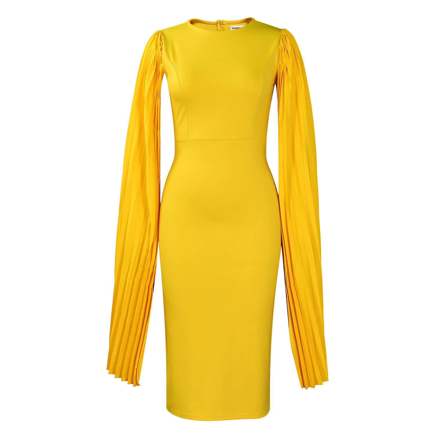 Elegant Womens Evening Dress Solid Color Round Neck Pleated Cape Perfect for Parties and Formal Events Wholesale