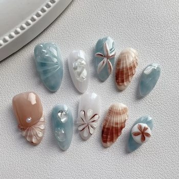 Ins Island Stereo Carved Wearable Nails Holiday Style Niche Atmosphere Nail Art Patch Shell Small Fresh Summer